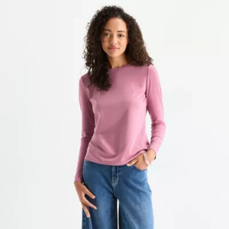 a.n.a Womens Round Neck Long Sleeve T-Shirt