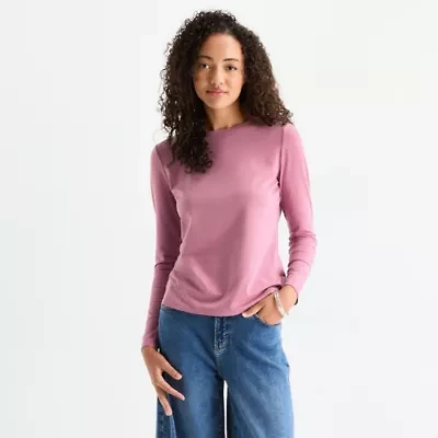 a.n.a Womens Round Neck Long Sleeve T-Shirt