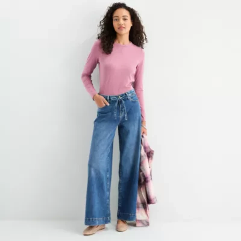 a.n.a Womens Crew Neck Long Sleeve T-Shirt