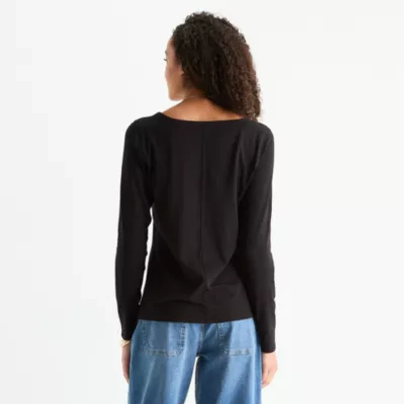 a.n.a Womens Round Neck Long Sleeve Adaptive T-Shirt