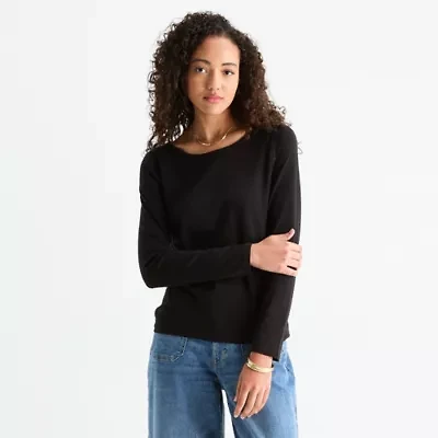 a.n.a Womens Round Neck Long Sleeve Adaptive T-Shirt