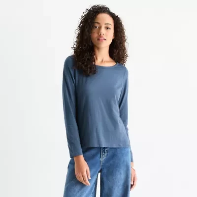 a.n.a Womens Round Neck Long Sleeve Adaptive T-Shirt