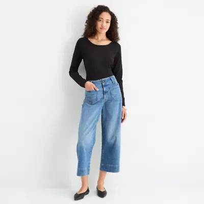a.n.a Womens Round Neck Long Sleeve Adaptive T-Shirt