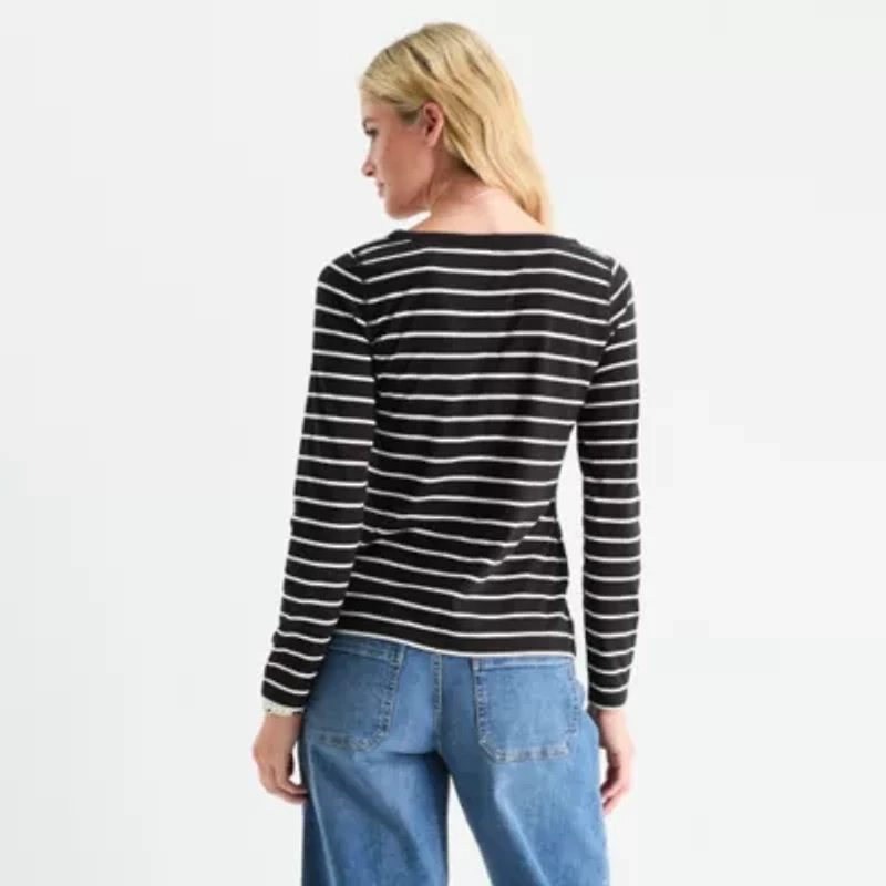 a.n.a Womens Round Neck Long Sleeve Adaptive T-Shirt