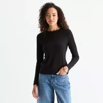 a.n.a Womens Crew Neck Long Sleeve T-Shirt