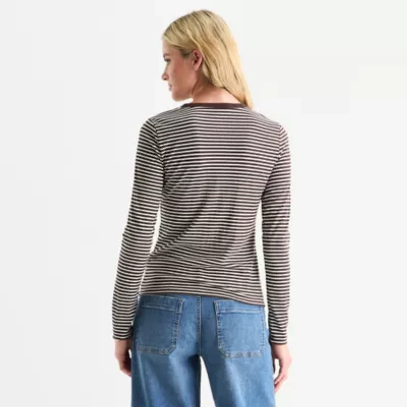a.n.a Womens Crew Neck Long Sleeve T-Shirt