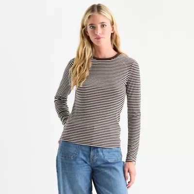 a.n.a Womens Crew Neck Long Sleeve T-Shirt