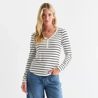 a.n.a Womens Henley Neck Long Sleeve T-Shirt