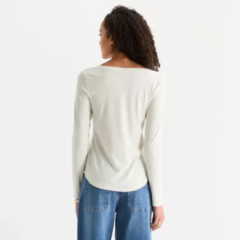 a.n.a Womens Henley Neck Long Sleeve T-Shirt