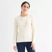 St. John's Bay Womens Crew Neck Adaptive Long Sleeve Easy-on + Easy-off Pullover Sweater