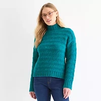 St. John's Bay Womens Mock Neck Long Sleeve Pullover Sweater