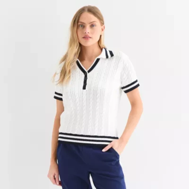 St. John's Bay Womens Short Sleeve Pullover Polo Sweater