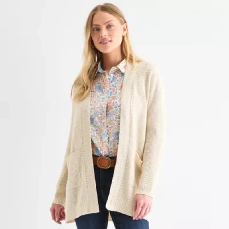 St. John's Bay Womens Long Sleeve Open Front Cardigan