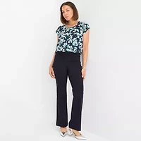 Liz Claiborne Womens Crew Neck Short Sleeve Satin Blouse