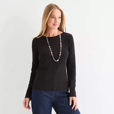 Liz Claiborne Womens Crew Neck Long Sleeve T-Shirt