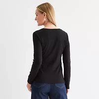 Liz Claiborne Womens V Neck Long Sleeve T-Shirt