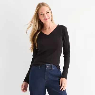 Liz Claiborne Womens V Neck Long Sleeve T-Shirt