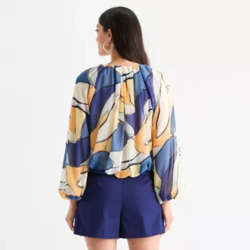 Worthington Womens Crew Neck Long Sleeve Blouse