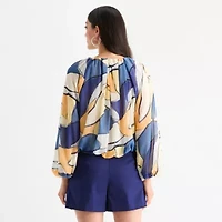 Worthington Womens Crew Neck Long Sleeve Blouse