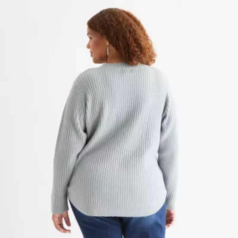 St. John's Bay Plus Womens Crew Neck Long Sleeve Pullover Sweater