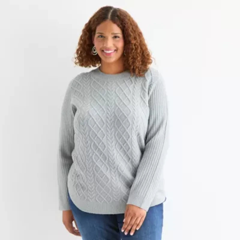 St. John's Bay Plus Womens Crew Neck Long Sleeve Pullover Sweater