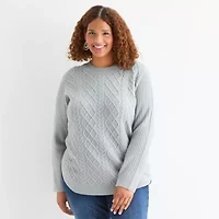 St. John's Bay Plus Womens Crew Neck Long Sleeve Pullover Sweater