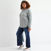 St. John's Bay Plus Womens Crew Neck Long Sleeve Pullover Sweater