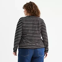 a.n.a Womens Plus Round Neck Long Sleeve T-Shirt