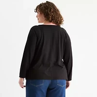 a.n.a Womens Round Neck Long Sleeve Adaptive Plus T-Shirt