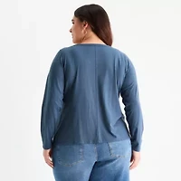 a.n.a Womens Plus Round Neck Long Sleeve Adaptive T-Shirt