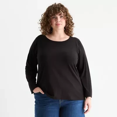 a.n.a Womens Round Neck Long Sleeve Adaptive Plus T-Shirt