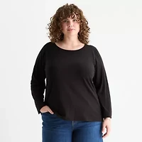 a.n.a Womens Round Neck Long Sleeve Adaptive Plus T-Shirt