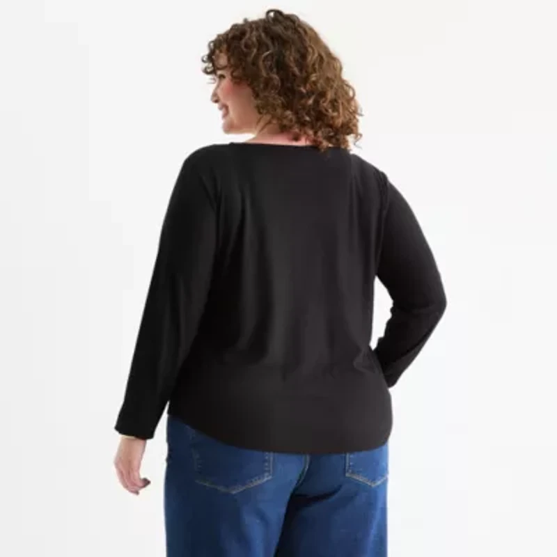 a.n.a Womens Long Sleeve Regular Fit Plus Henley Shirt