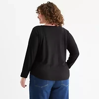 a.n.a Womens Long Sleeve Regular Fit Plus Henley Shirt