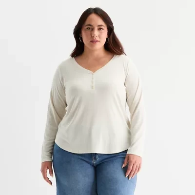 a.n.a Womens Long Sleeve Regular Fit Plus Henley Shirt