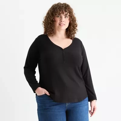 a.n.a Womens Long Sleeve Regular Fit Plus Henley Shirt