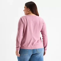 a.n.a Womens Round Neck Long Sleeve Plus T-Shirt