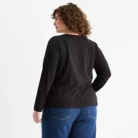 a.n.a Womens Plus Round Neck Long Sleeve T-Shirt