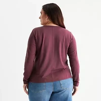 a.n.a Womens Plus Round Neck Long Sleeve T-Shirt
