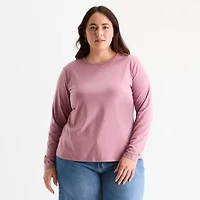 a.n.a Womens Plus Round Neck Long Sleeve T-Shirt