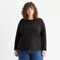 a.n.a Womens Plus Round Neck Long Sleeve T-Shirt