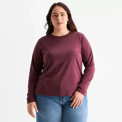 a.n.a Womens Plus Round Neck Long Sleeve T-Shirt