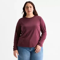 a.n.a Womens Plus Round Neck Long Sleeve T-Shirt