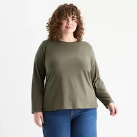 a.n.a Womens Plus Round Neck Long Sleeve T-Shirt