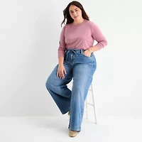 a.n.a Womens Plus Round Neck Long Sleeve T-Shirt