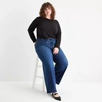 a.n.a Womens Plus Round Neck Long Sleeve T-Shirt