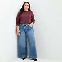 a.n.a Womens Plus Round Neck Long Sleeve T-Shirt