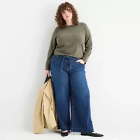 a.n.a Womens Plus Round Neck Long Sleeve T-Shirt
