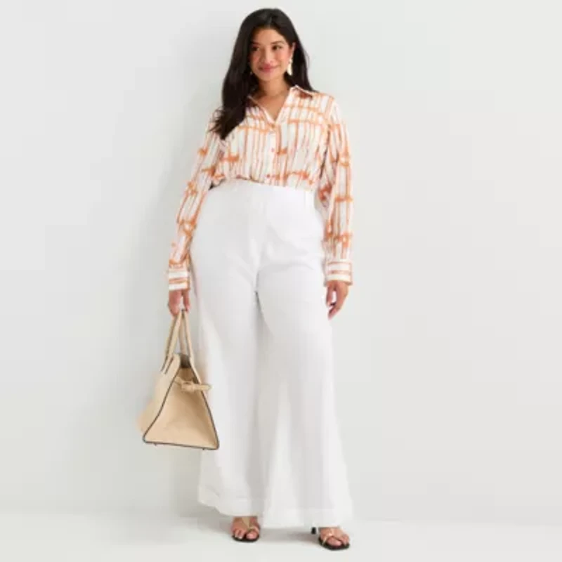 Worthington Womens Plus Long Sleeve Satin Blouse