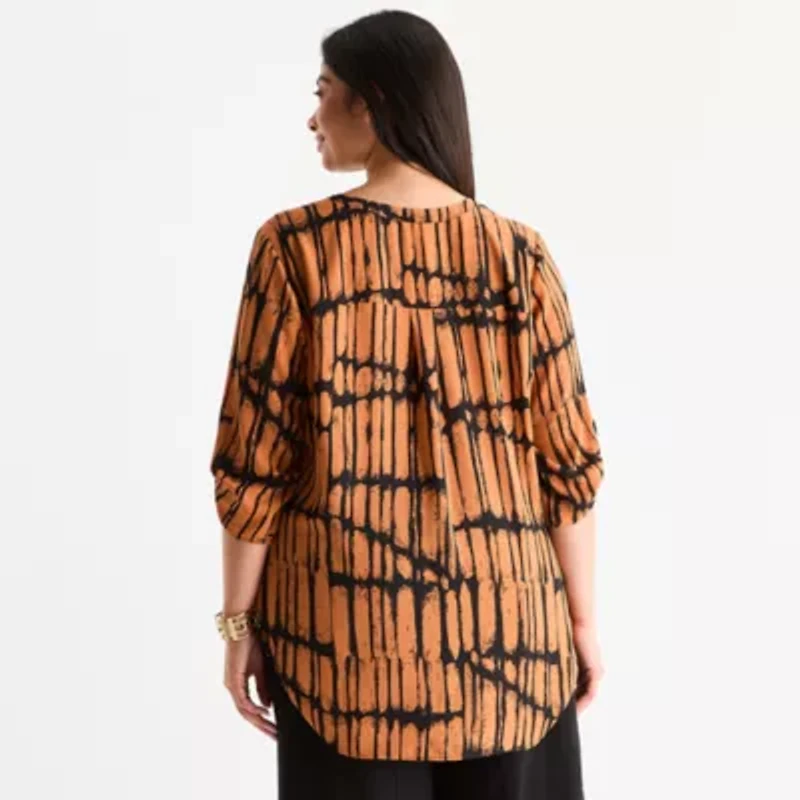 Worthington Womens Plus V Neck 3/4 Sleeve Blouse